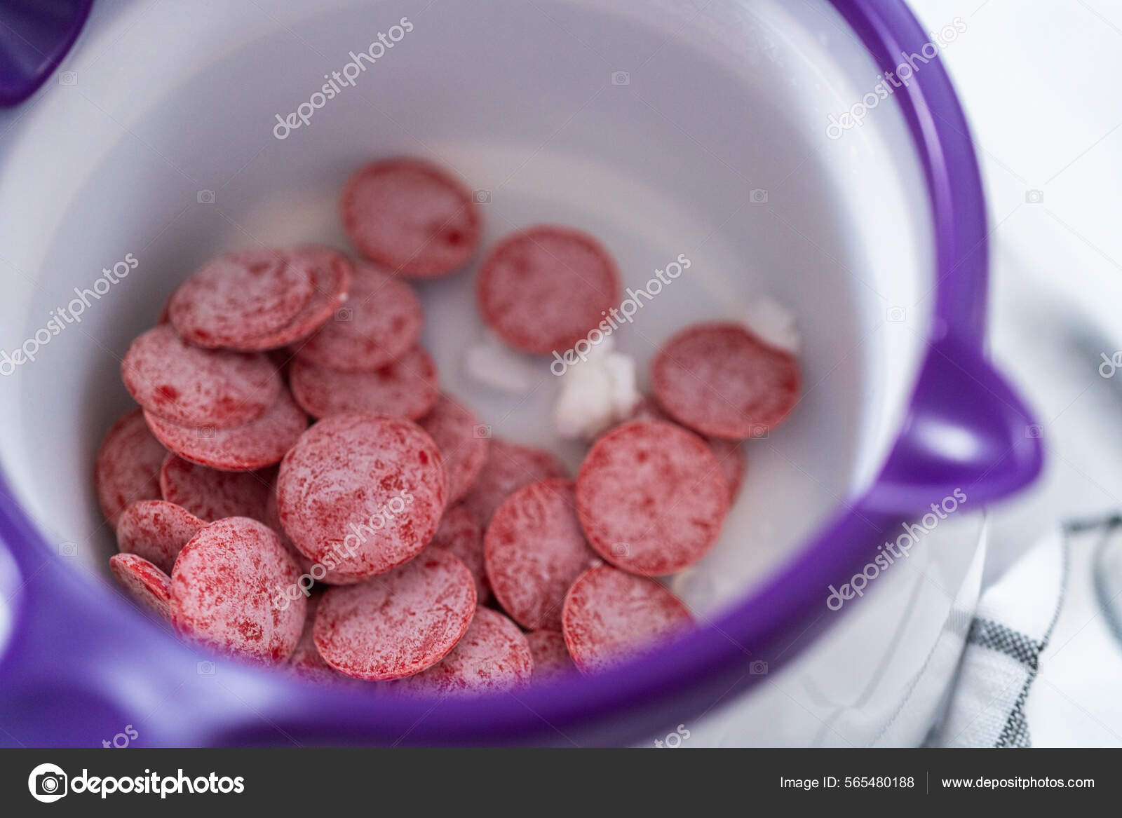 Pink Chocolate Chips Melting Chocolate Shapes White Background