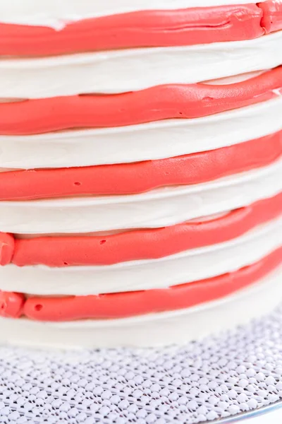 Versieren Chocoladetaart Met Witte Rode Blauwe Boterroom Glazuur Voor Juli — Stockfoto