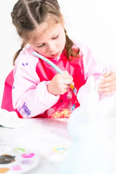 Little Girl Working Her Art Project Distance Learning Home Covid — Stock Photo, Image