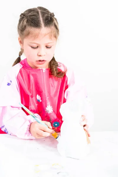Bambina Che Lavora Suo Progetto Artistico Apprendimento Distanza Casa Durante — Foto Stock