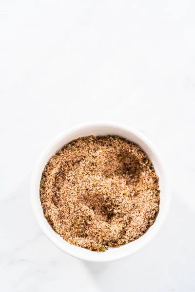 Mixing Ingredients Small Glass Mixing Bowl Prepare Chili Lime Salt — Stock Photo, Image