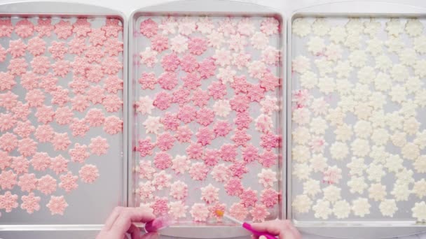 雪の結晶の形をしたプラスチック製のチョコレート型に溶かしたチョコレート — ストック動画