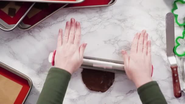 ジンジャーブレッドクッキー生地からクリスマスクッキーカッターで形を切り取る — ストック動画