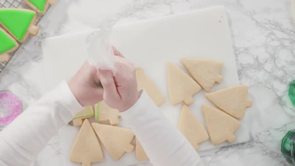 Biscotti Zucchero Natale Ghiaccio Con Glassa Reale — Video Stock