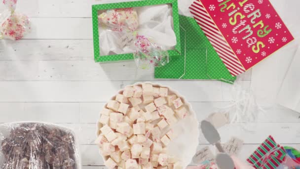 Упаковка Домашньої Цукерки Тростини Шматок Невеликі Подарункові Пакети — стокове відео