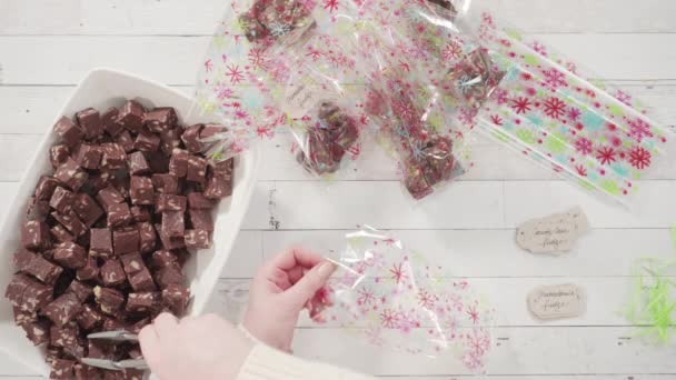 Pakowanie Domowych Cukierków Trzciny Cukrowej Małych Toreb Upominkowych — Wideo stockowe