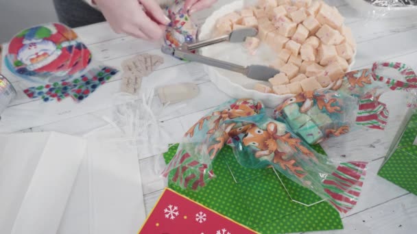 Pakowanie Domowych Cukierków Trzciny Cukrowej Małych Toreb Upominkowych — Wideo stockowe