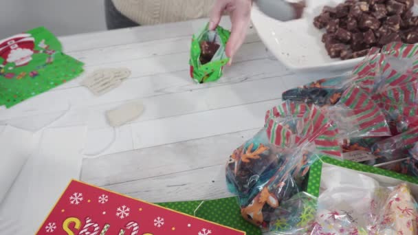 Συσκευασία Σπιτική Καραμέλα Ζαχαροκάλαμο Fudge Μικρές Σακούλες Δώρων — Αρχείο Βίντεο