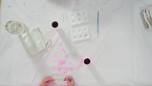 Flat Lay Step Step Making Unicorns Out Paper Empty Toilet — Stock Video