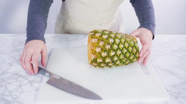 Cleaning Cutting Pineapple Small Pieces — Stock Video