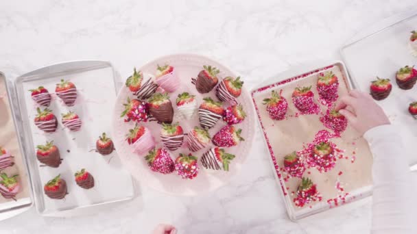 Paso Paso Proceso Elaboración Fresas Bañadas Chocolate — Vídeos de Stock