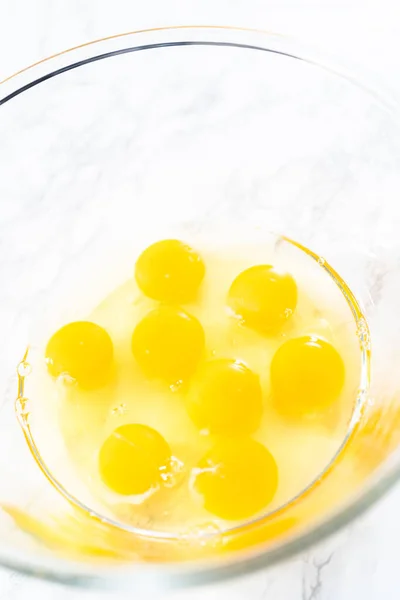 Mixing Ingredients Glass Mixing Bowl Spinach Ham Frittata — Stock Photo, Image