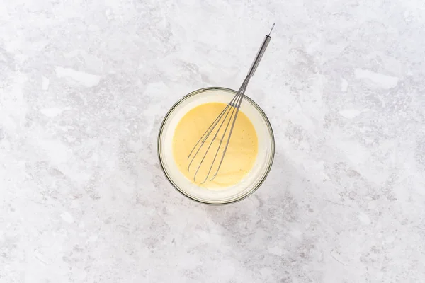 Flat Lay Mixing Ingredients Glass Mixing Bowl Bake July 4Th — Stock Photo, Image