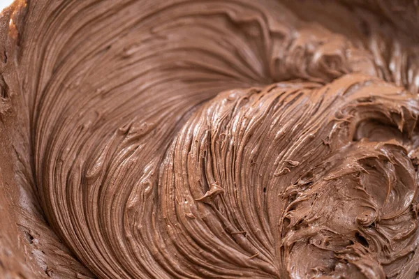 Mélange Glaçage Chocolat Acheté Magasin Dans Bol Verre Mélangé Avec — Photo