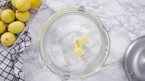 Passo Passo Deitado Misturando Ingredientes Massa Para Bolo Libra Limão — Fotografia de Stock