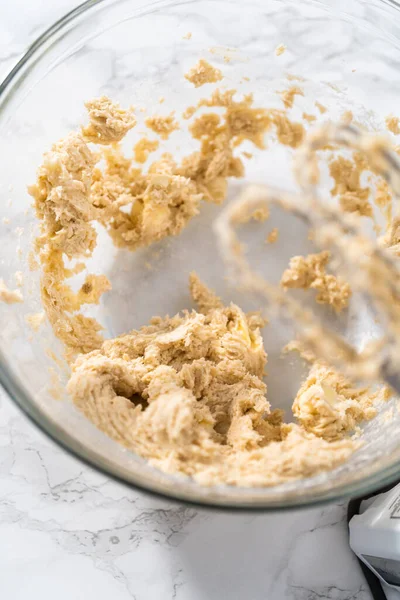 Mixing Ingredients Hand Mixer Bake Eggnog Cookies Chocolate Gingerbread Man — Stock Photo, Image