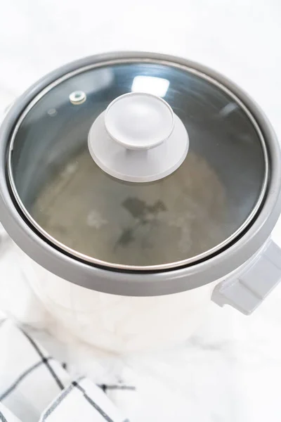 Чілантро Лайм Райс Приготування Білого Довгозернистого Рису Рисовій Плиті — стокове фото