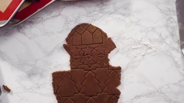 Cutting Out Shapes Christmas Cookies Cutter Gingerbread Cookie Dough — Stock Video