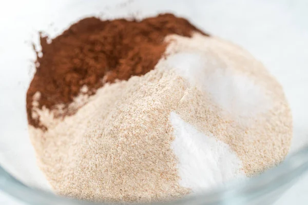 Mixing Ingredients Glass Mixing Bowl Bake Chocolate Graham Crackers — Stock Photo, Image