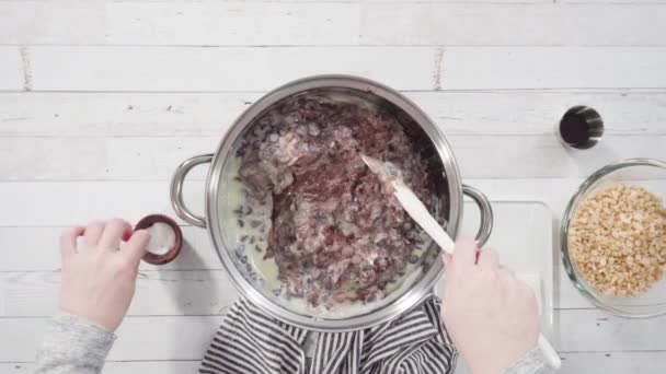 Mixing Ingredients Make Simple Chocolate Fudge — Wideo stockowe