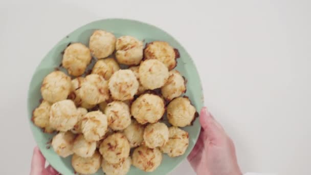 Cooling Freshly Baked Coconut Cookies — Vídeo de stock