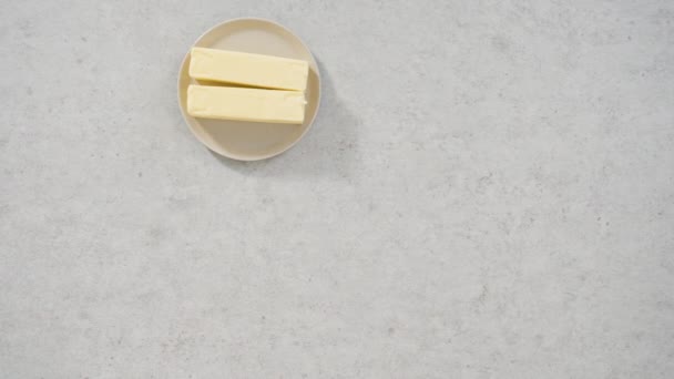 Składniki Szklanej Misce Mieszania Pieczenia Ciasta Cytrynowego Funta — Wideo stockowe