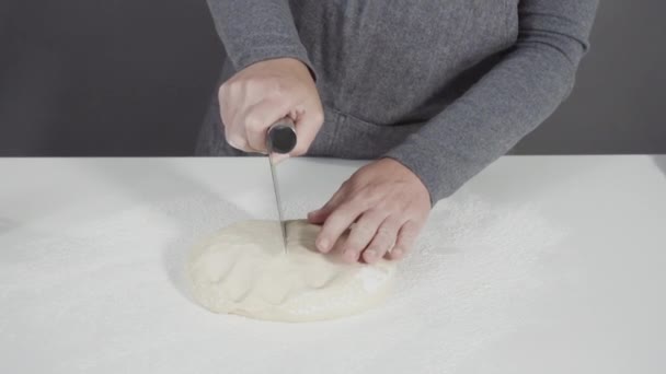 Making Bread Dough Prepare Homemade Flatbread — стоковое видео