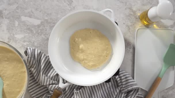 Making Coconut Banana Pancakes White Pan — Video Stock