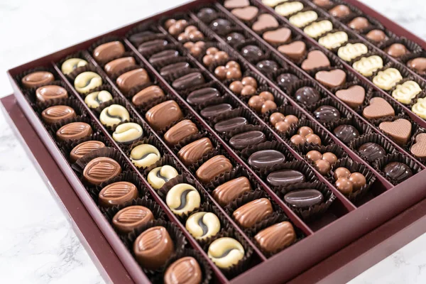 Krabice Gurmánské Rozmanité Čokolády Velké Krabici — Stock fotografie