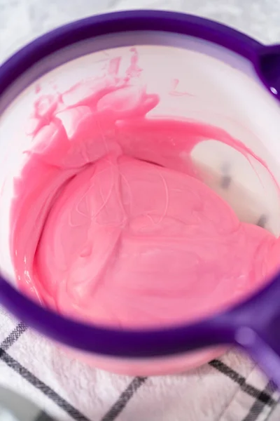 Melted Pink Chocolate Chips Candy Melting Pot — Φωτογραφία Αρχείου