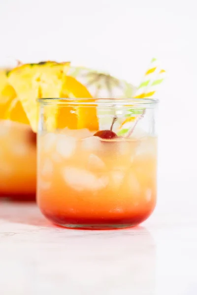 Freshly Made Sunset Cocktail Garnished Slice Fresh Orange Pineapple — Stockfoto