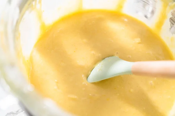 Lemon Pound Cake Batter Glass Mixing Bowl — Stock Photo, Image