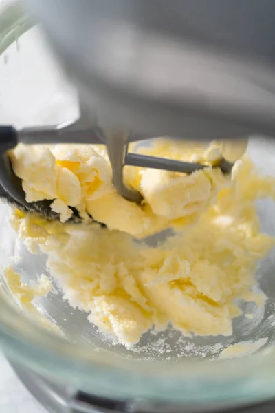 Biscuits Citron Avec Glaçage Citron Mélange Ingrédients Dans Mélangeur Cuisine — Photo