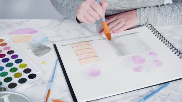 Baker Drawing Design Birthday Cake Watercolors — Stock Video