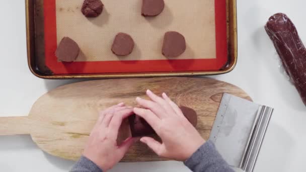 Time Lapse Step Step Flat Lay Cutting Chocolate Cookie Dough — Vídeo de Stock