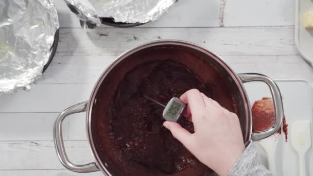 Flach Lag Schritt Für Schritt Zutaten Kochtopf Mischen Einfache Schokoladenschokolade — Stockvideo