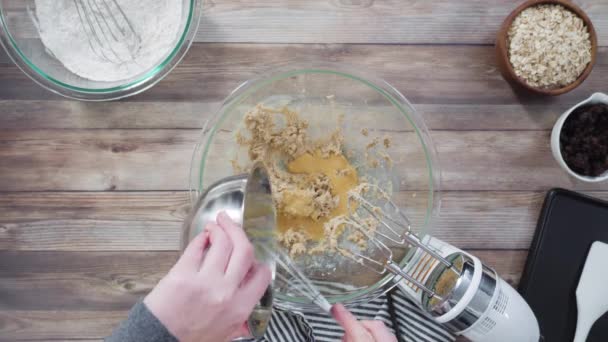 Deitado Passo Passo Misturar Ingredientes Para Assar Biscoitos Aveia Uma — Vídeo de Stock
