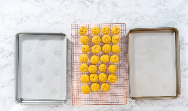 Lemon Cookies White Chocolate Flat Lay Cooling Freshly Baked Lemon — Stockfoto
