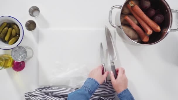 Düz Yatıyordu Adım Adım Sirkeli Salata Için Beyaz Bir Kesme — Stok video