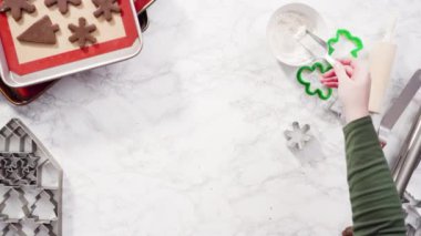 Düz yatıyordu. Adım adım. Zencefilli kurabiye hamurundan Noel kurabiyeleriyle şekiller kesiyorum..