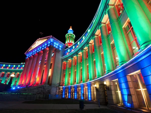 Downtown Denver Natal Denvers City County Edifício Decorado Com Luzes — Fotografia de Stock