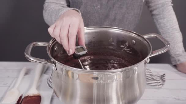 Step Step Mixing Ingredients Cooking Pot Make Simple Chocolate Fudge — Stock Video