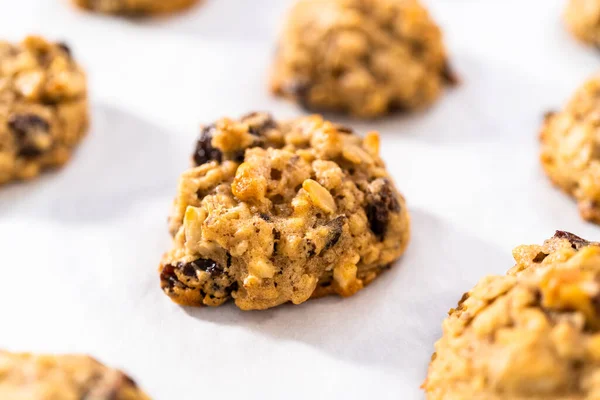 Freshly Baked Soft Oatmeal Raisin Walnut Cookies — Stock Photo, Image