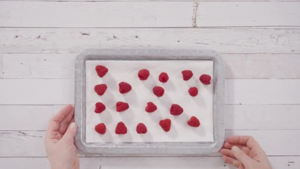 Flat Lay Mixing Ingredients Bake Chocolate Raspberry Cupcakes — Stock Video