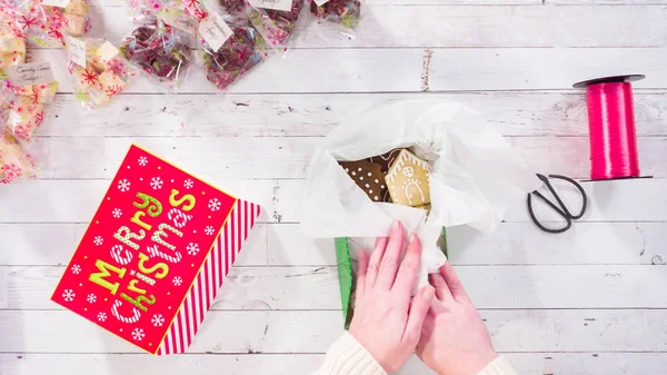 Пласка Лежала Крок Кроком Упаковка Саморобного Шматка Печива Різдвяну Подарункову — стокове фото