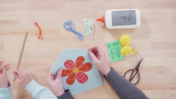 Flat Lay Little Girl Learning How Sew Her Mother Craft — Stock videók