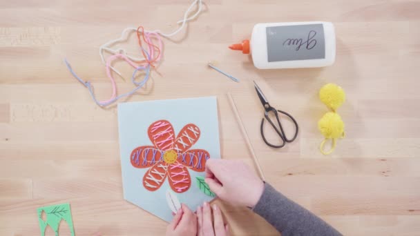 Flat Lay Little Girl Learning How Sew Her Mother Craft — Wideo stockowe