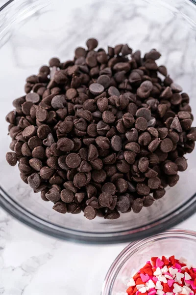 Ingredientes Medidos Tazón Vidrio Para Preparar Fresas Cubiertas Chocolate —  Fotos de Stock