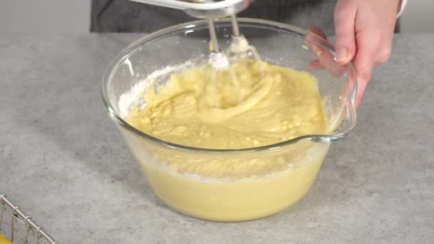 Adım Adım Limonlu Kek Hazırlamak Için Karıştırma Kabının Içindeki Malzemeleri — Stok video