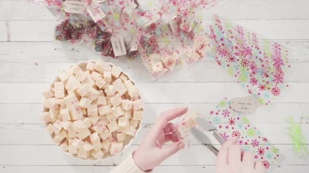 Düz Yatıyordu Adım Adım Yapımı Şekerleme Paketleri Küçük Hediye Paketlerine — Stok video